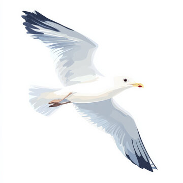 recommend clip art: Flat design of a flying seagull with clean white feathers and bold outlines, isolated on a white background.