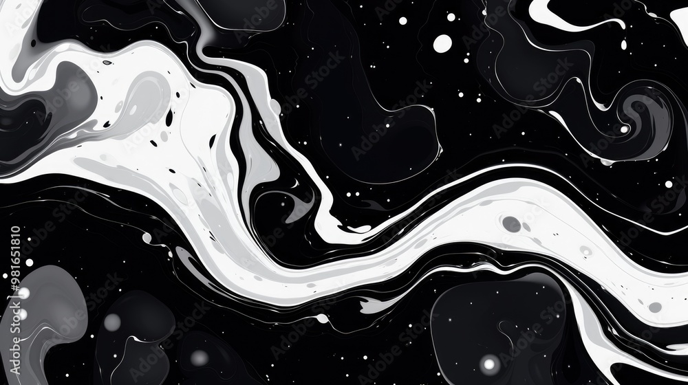 Poster abstract black and white marble texture with swirling patterns and white dots. a unique and stylish 