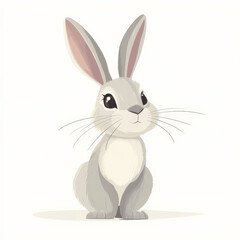 Fototapeta premium Flat design of a curious rabbit with long ears, drawn in clean white and soft gray tones, on a white background.