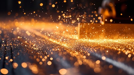 A dynamic and vibrant abstract image showcasing a burst of golden sparks in motion, resembling a radiant explosion. 