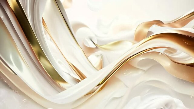 Delicate ribbons in shades of white and gold drift gracefully, enhancing the tranquil ambiance of a contemporary art exhibit that invites reflection. - Powered by Adobe