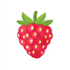 Flat design of a raspberry, with bold, simple shapes and minimalistic colors, isolated on a white background.