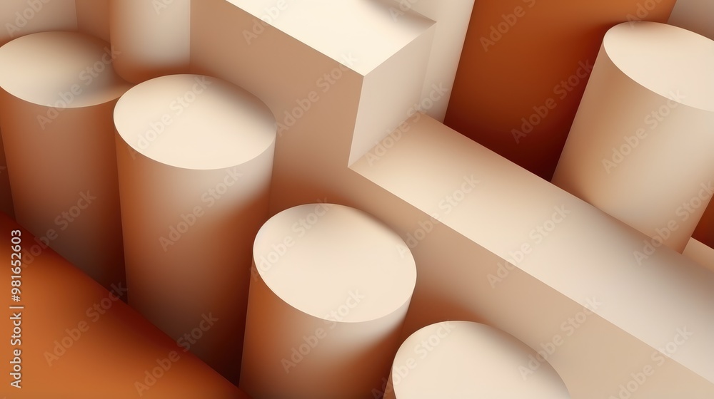 Poster abstract geometric shapes in soft brown and beige tones create a minimalist and modern background.