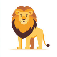 Fototapeta premium Flat illustration of a majestic lion with a simplified golden mane and body, rendered in clean shapes, isolated on a white background.