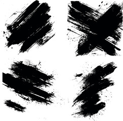 Black color set brush stroke isolated on white background. watercolor design Creative art vector