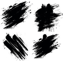 Black color set brush stroke isolated on white background. watercolor design Creative art vector