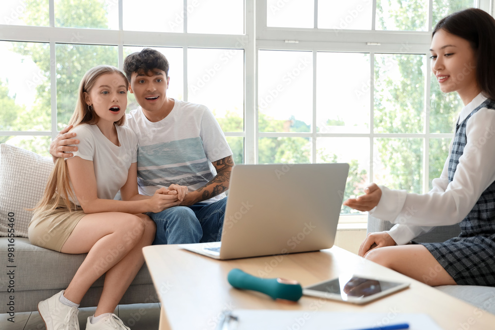 Canvas Prints surprised young couple visiting sexologist in office