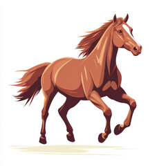 Flat illustration of a galloping horse with smooth lines and rich brown tones, isolated on a white background.