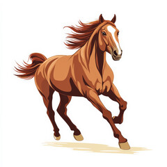 Fototapeta premium Flat illustration of a galloping horse with smooth lines and rich brown tones, isolated on a white background.