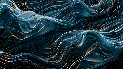 Obraz premium Abstract 3D background with blue and gold wavy lines.