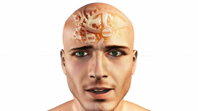 Gears shown in mans head