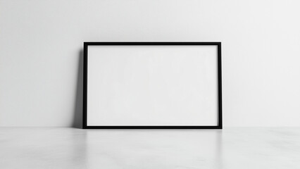 Sleek Simplicity: Blank Black Frame Hanging on a White Wall