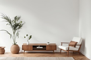 modern living room with white sofa, blank white paper on white wall, white brick wall background