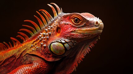 Fototapeta premium A vibrant iguana showcasing its colorful scales and unique texture under natural lighting, perfect for nature enthusiasts.