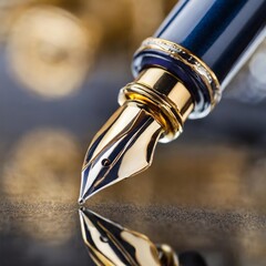 Isolated classic fountain pen with depth of field showcasing nib detail and sleek design