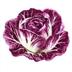 Obraz premium Flat design of a purple radicchio head, rendered with clean lines and bold, vibrant colors, isolated on white.