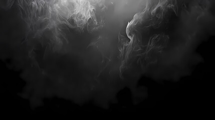 Misty black smoke or fog on dark background, eerie atmospheric overlay effect. Eerie. Illustration