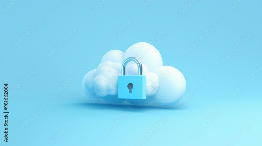 Poster a cloud icon with a lock, representing secure cloud storage and data protection in the cloud environ