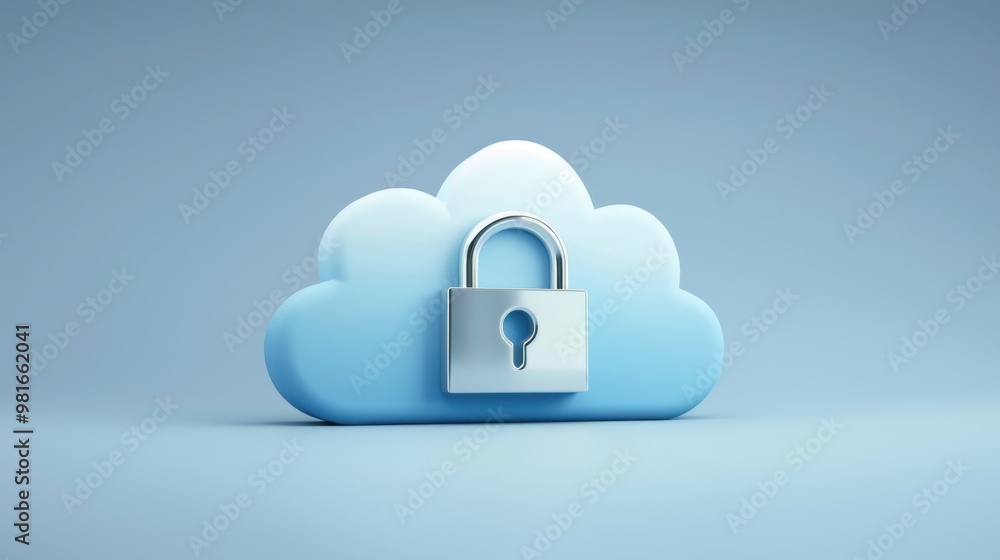 Poster a cloud icon with a lock, representing secure cloud storage and data protection in the cloud environ