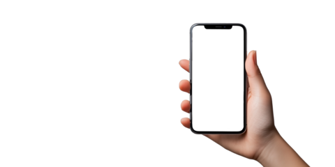 Nowoczesny smartfon o przezroczystym ekranie, trzymany w dłoni. Przezroczyste tło sprawia, że telefon idealnie wpasowuje się w różnorodne projekty technologiczne.