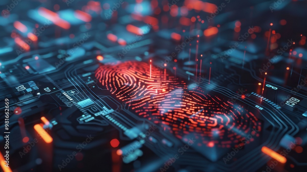 Poster a digital fingerprint scanning on a virtual interface symbolizing secure access and identity verific