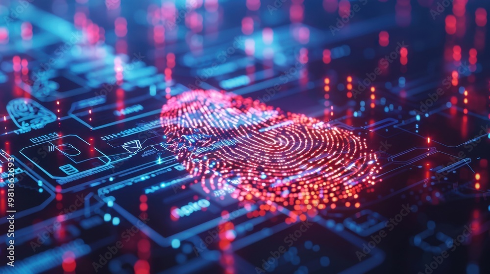 Poster a digital fingerprint scanning on a virtual interface symbolizing secure access and identity verific