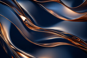 Obraz premium A luxury abstract background with radiant copper lines intertwining gracefully across a deep navy blue background, evoking warmth and luxury.