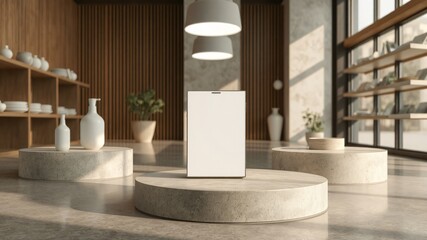display product placement wood and white 3d render