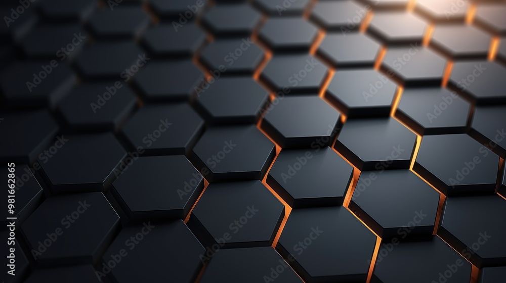 Poster a close-up of a black honeycomb pattern with glowing orange edges. the texture is smooth and sleek, 