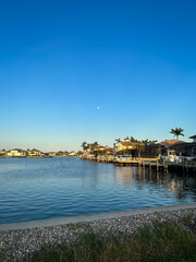 Moon Over Florida Houses At Canal