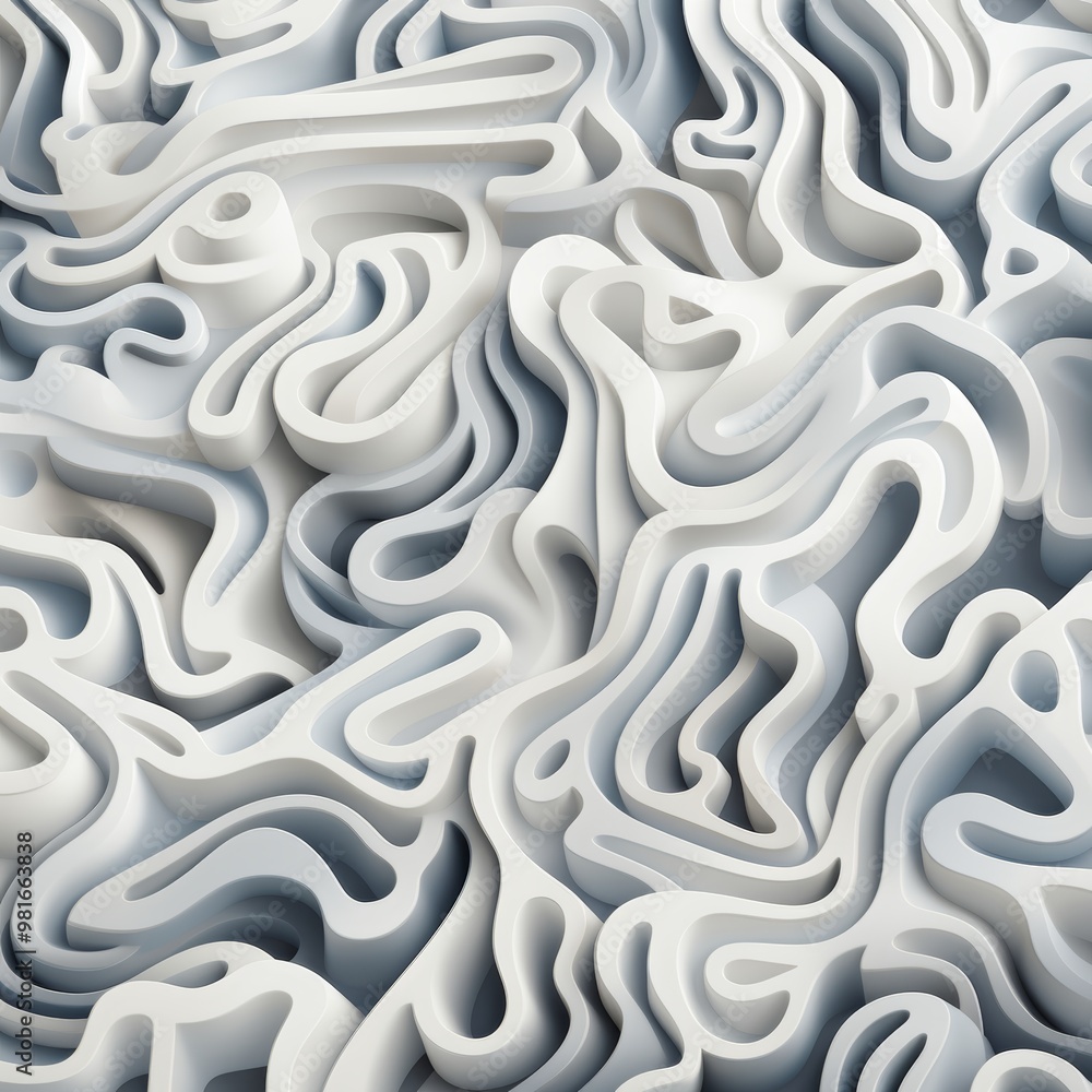 Poster a swirling formation of white shapes creates a three-dimensional effect, reminiscent of waves or flo