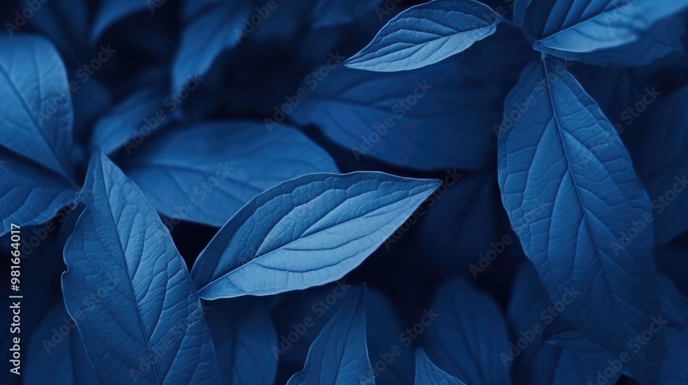 Poster a close-up of blue leaves, with a soft focus and a smooth texture. the leaves are arranged in a way 
