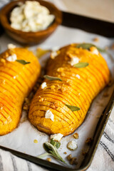 cooked squash with walnuts and cheese 