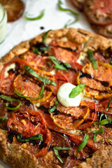 homemade tomato galette with basil 