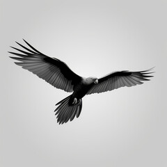 Fototapeta premium A bird glides gracefully through the air, showcasing its expansive wingspan against a neutral background, creating a striking display of freedom and beauty in motion.