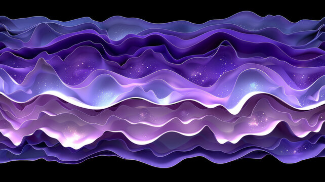 This artwork features a vibrant, wavy design with layers of purple and blue tones, evoking a cosmic atmosphere filled with distant stars and swirling forms, perfect for digital art enthusiasts.