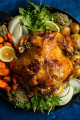 whole roast chicken with carrots and onions 