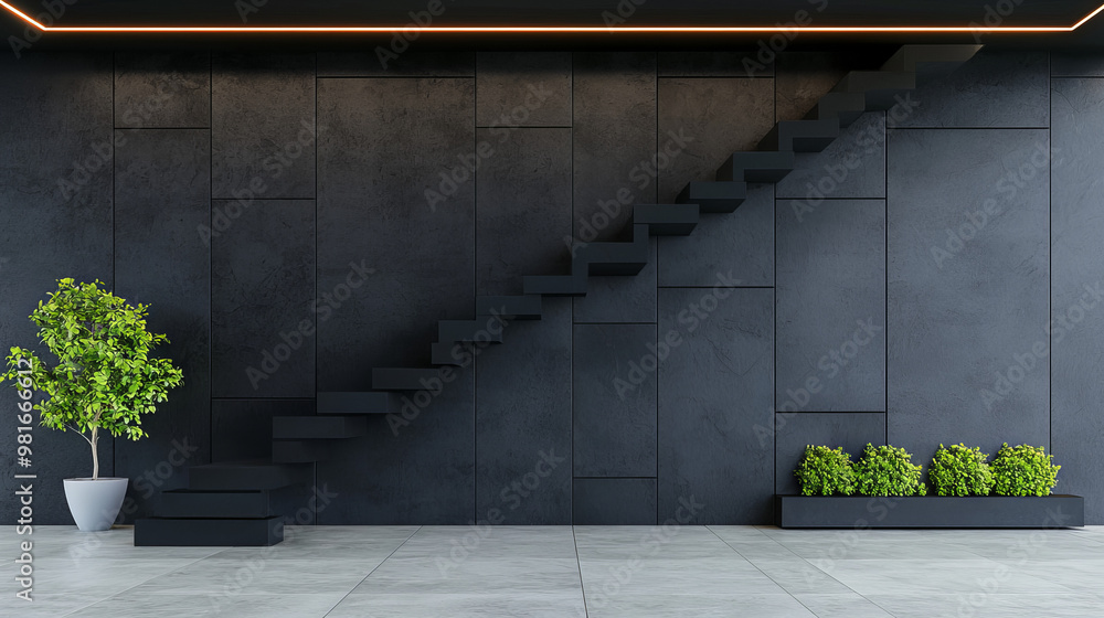 Wall mural Modern staircase with black and green accents.