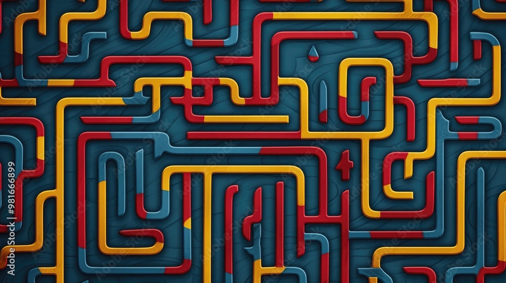 Poster a colorful abstract background with a maze of lines in red, yellow, and blue. the lines are thick an