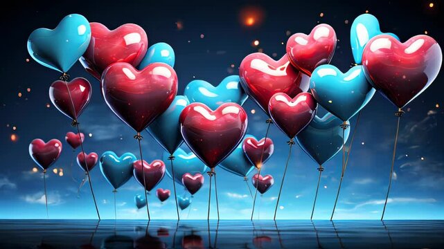 Beautiful love background of inflatable hearts of heart-shaped balloons for the holiday of all lovers, Valentine's Day