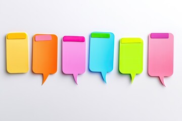 Colorful speech bubbles on white background. Perfect for presentations, brainstorming, or message boards.