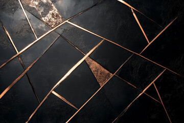 A luxury abstract background with delicate rose gold lines crisscrossing over a matte black surface, creating a high-fashion and opulent design.