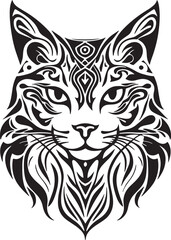 Fototapeta premium Tribal cat head tattoo laser cut file isolated, ornate gothic black animal silhouette for decal, logo, stickers, Mandala vector eps, monochrome Line art vector illustration
