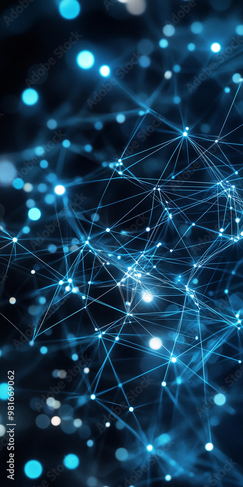 Poster artificial intelligence network. background digital network of glowing blue lines and nodes
