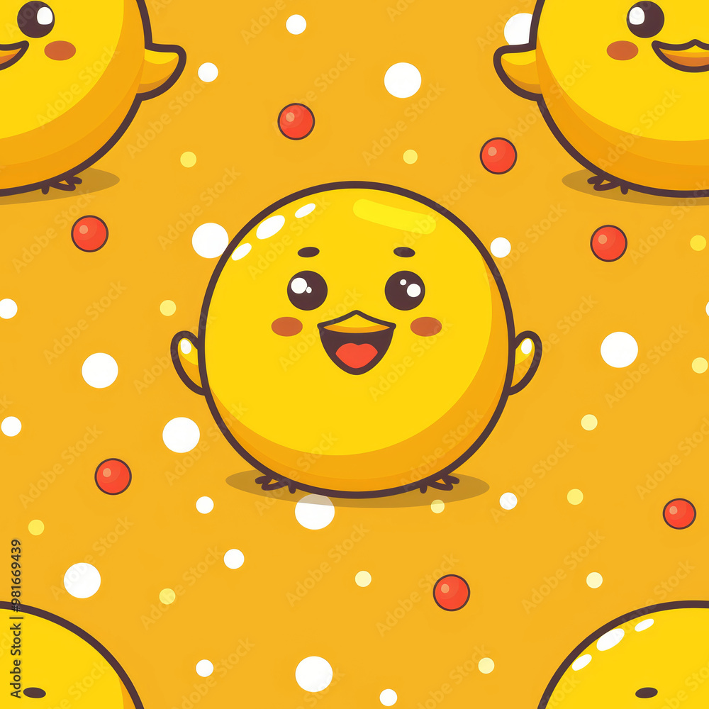 Aufkleber bright yellow cartoon chicks with smiling faces are scattered across a sunny background adorned with