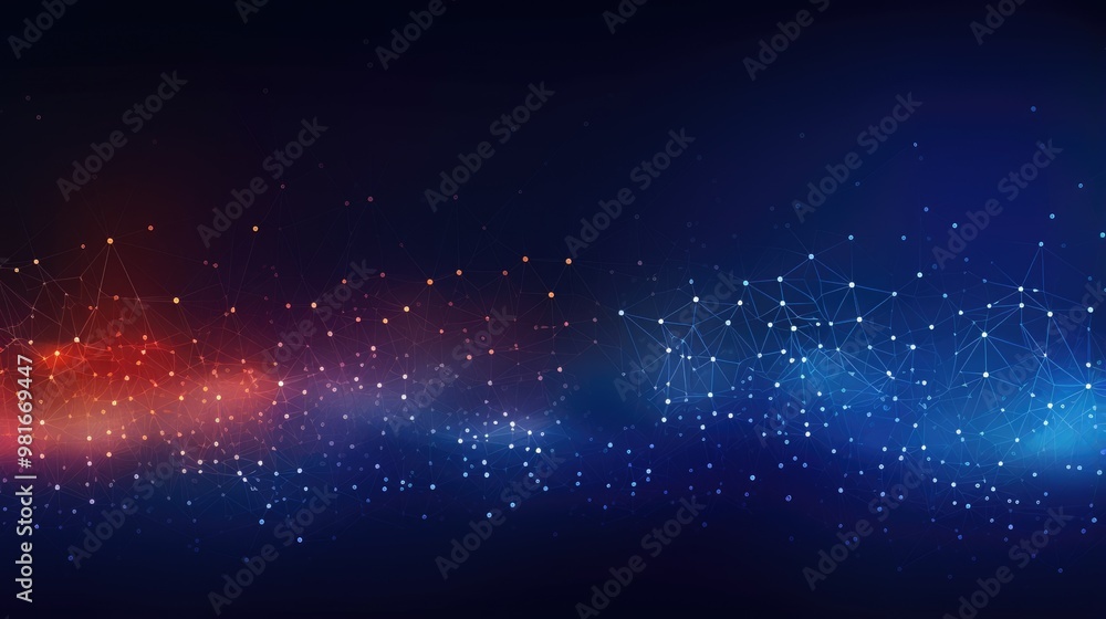 Aufkleber a dark blue and red abstract background with a network of glowing lines and dots.