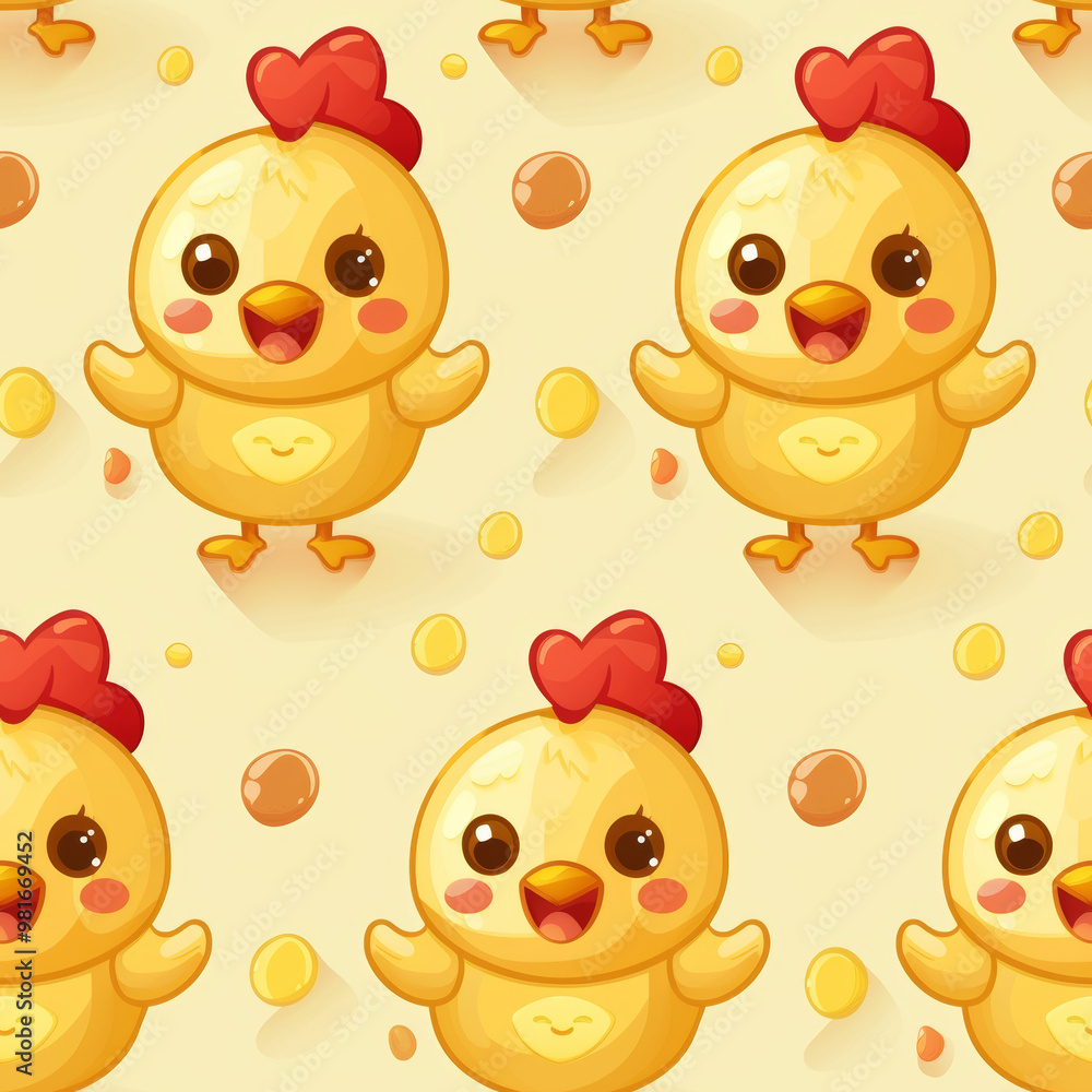 Aufkleber a lively pattern filled with adorable cartoon chickens, each with a joyful expression and surrounded