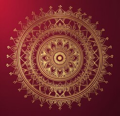 Elegant Intricate Golden Mandala Pattern on Luxurious Red Background