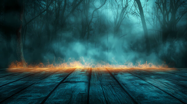 Spooky haunting scene glowing wooden surface mystical atmospheric backdrop perfect halloween themes. Mystical. Illustration