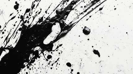 Splattered black paint on white marble, striking abstract background generative ai